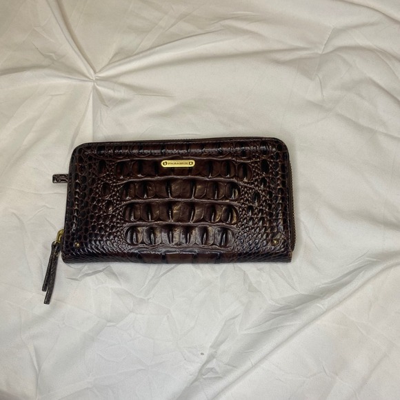 Brahmin Leather Shoulder Bag Handbag Pecan Brown Melbourne Croc Embossed Wallet - Picture 7 of 9